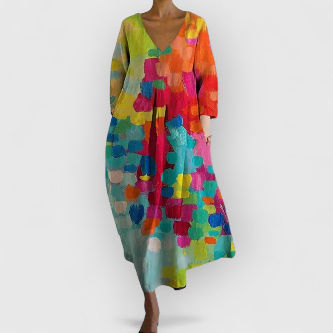 Anastasia | Buntes V-Ausschnitt-Kleid