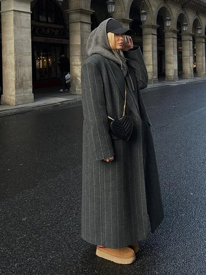 Stilvoller gestreifter Trenchcoat aus Wollmischung