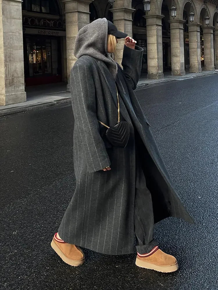 Stilvoller gestreifter Trenchcoat aus Wollmischung