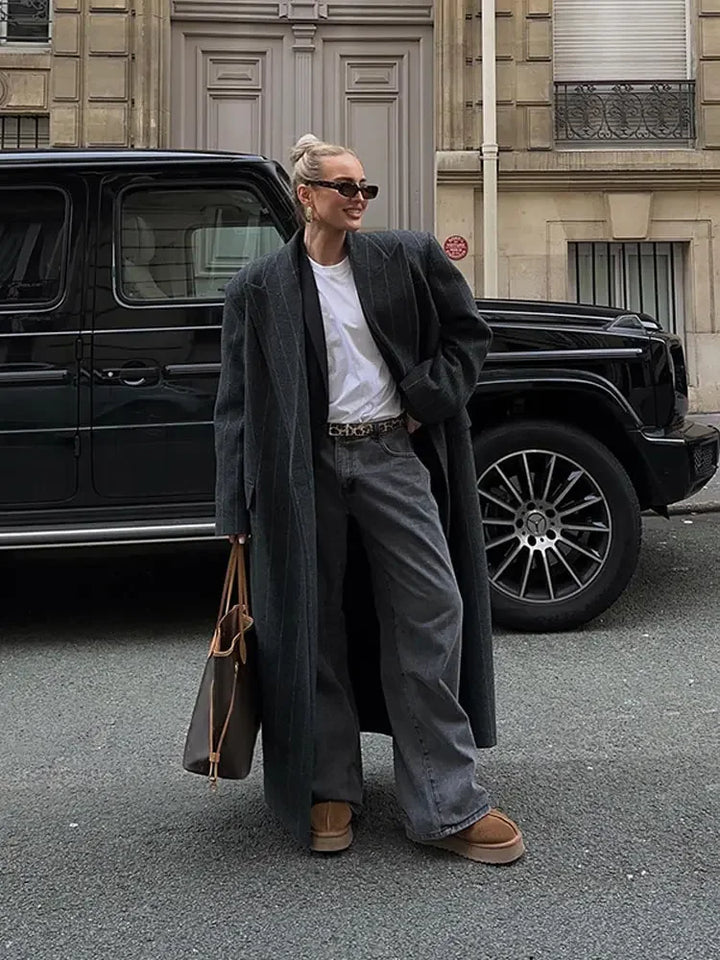 Stilvoller gestreifter Trenchcoat aus Wollmischung