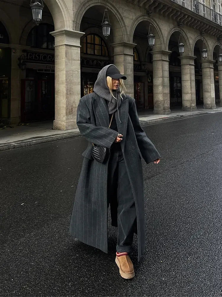 Stilvoller gestreifter Trenchcoat aus Wollmischung