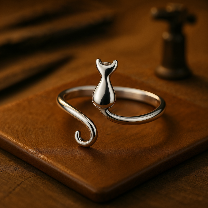 Wunderschöner Ring mit Katze aus Edelstahl