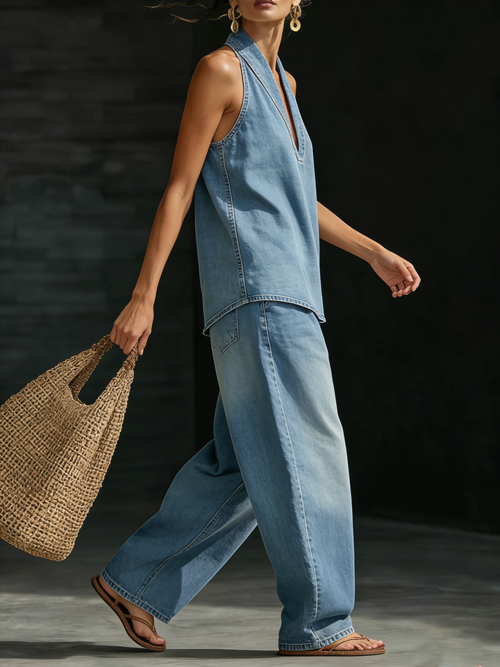 Lena | Bequemes minimalistisches Denim-Zweiteiler-Set