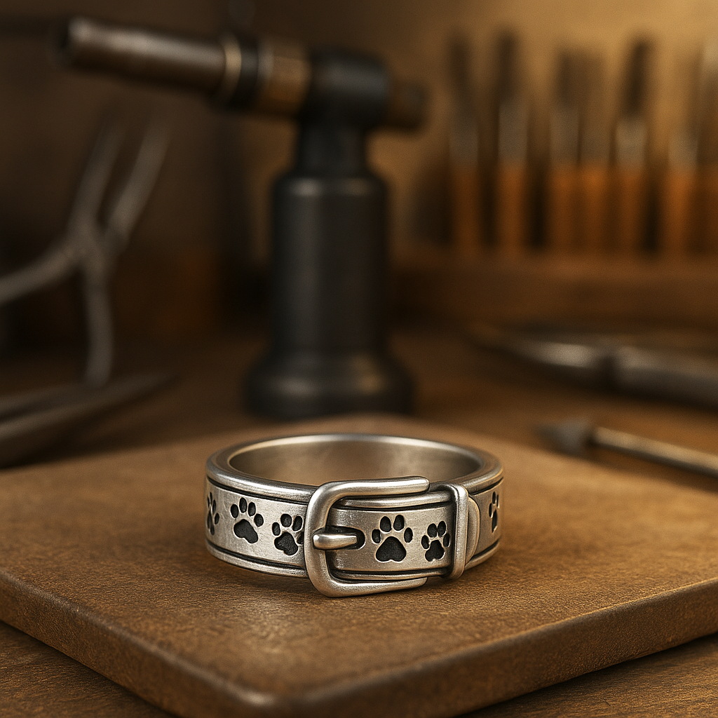 Ring mit süßem und elegantem Halsbandmotiv in Form eines Hundes