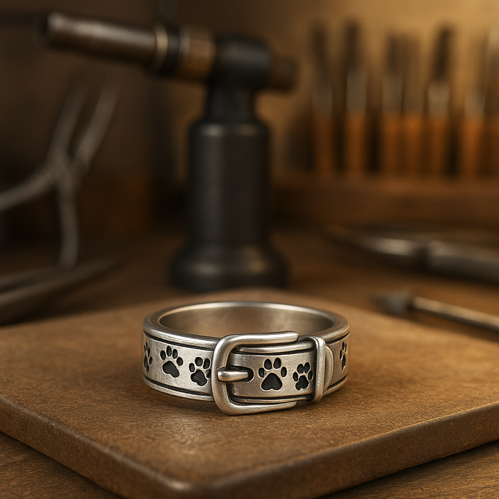 Ring mit süßem und elegantem Halsbandmotiv in Form eines Hundes