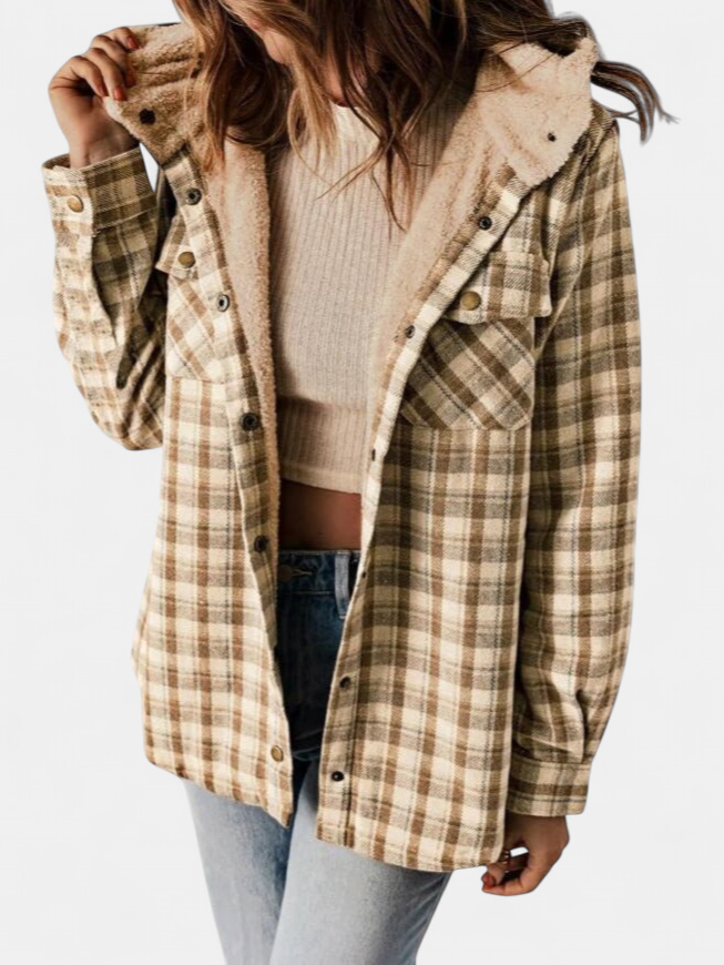 AMELIA | Damen Karo Kapuzen Flanelljacke für Herbst &amp; Winter