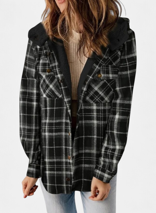 AMELIA | Damen Karo Kapuzen Flanelljacke für Herbst &amp; Winter