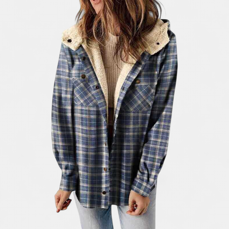 AMELIA | Damen Karo Kapuzen Flanelljacke für Herbst &amp; Winter