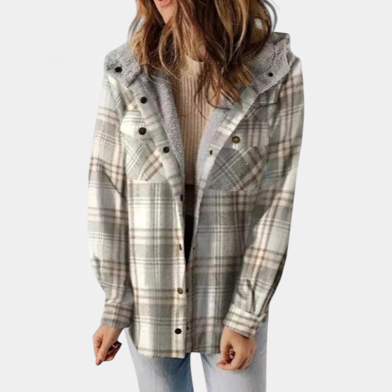 AMELIA | Damen Karo Kapuzen Flanelljacke für Herbst &amp; Winter