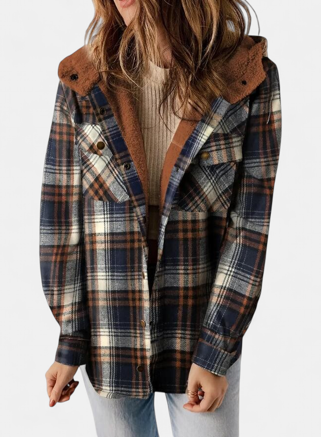 AMELIA | Damen Karo Kapuzen Flanelljacke für Herbst &amp; Winter