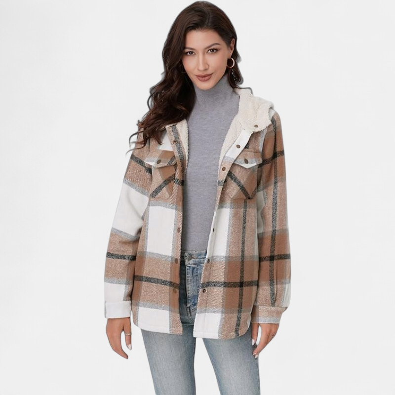 AMELIA | Damen Karo Kapuzen Flanelljacke für Herbst &amp; Winter