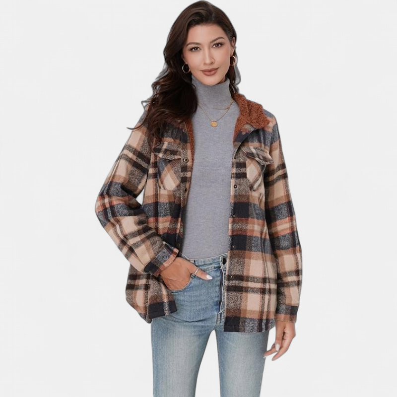 AMELIA | Damen Karo Kapuzen Flanelljacke für Herbst &amp; Winter