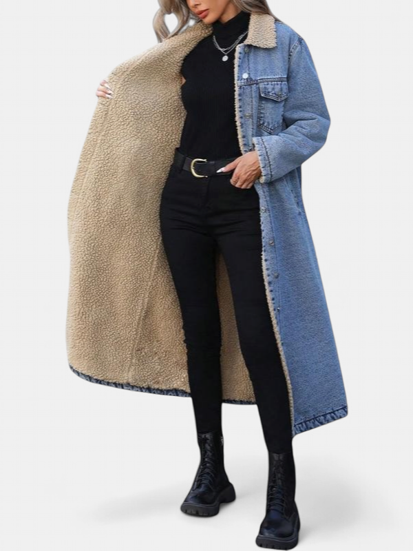 SAMANTHA | Lange fleecegefütterte Jacke Winter Einreiher Mantel
