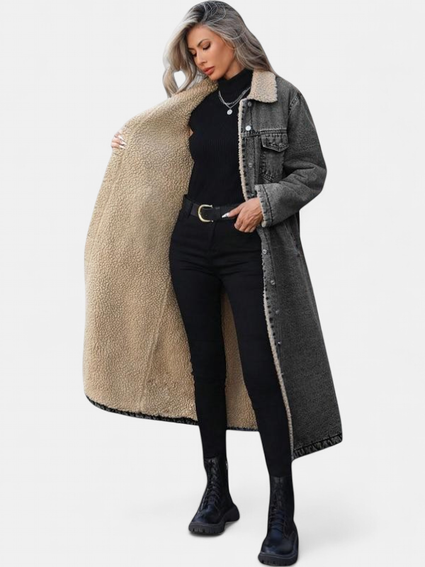 SAMANTHA | Lange fleecegefütterte Jacke Winter Einreiher Mantel