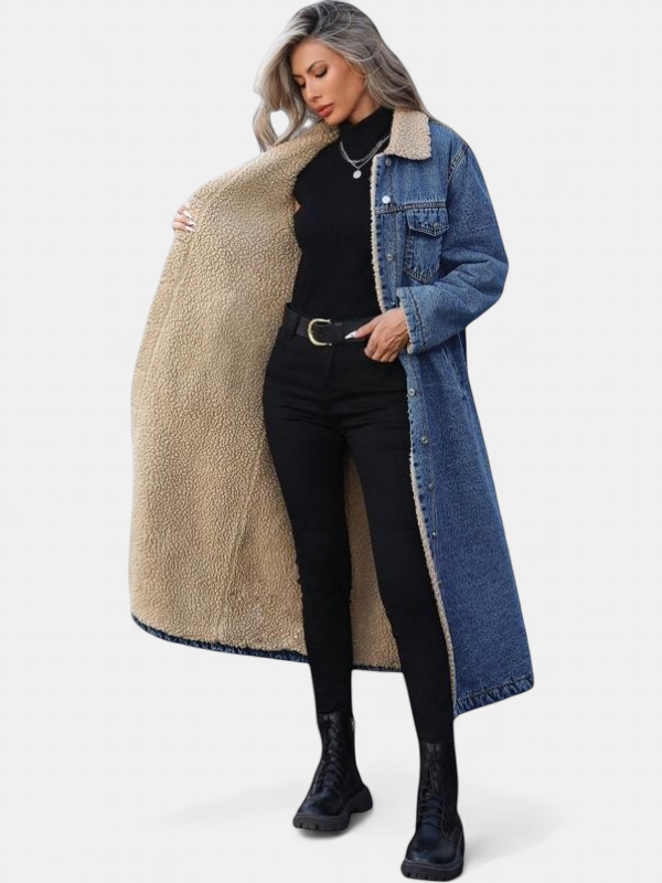 SAMANTHA | Lange fleecegefütterte Jacke Winter Einreiher Mantel
