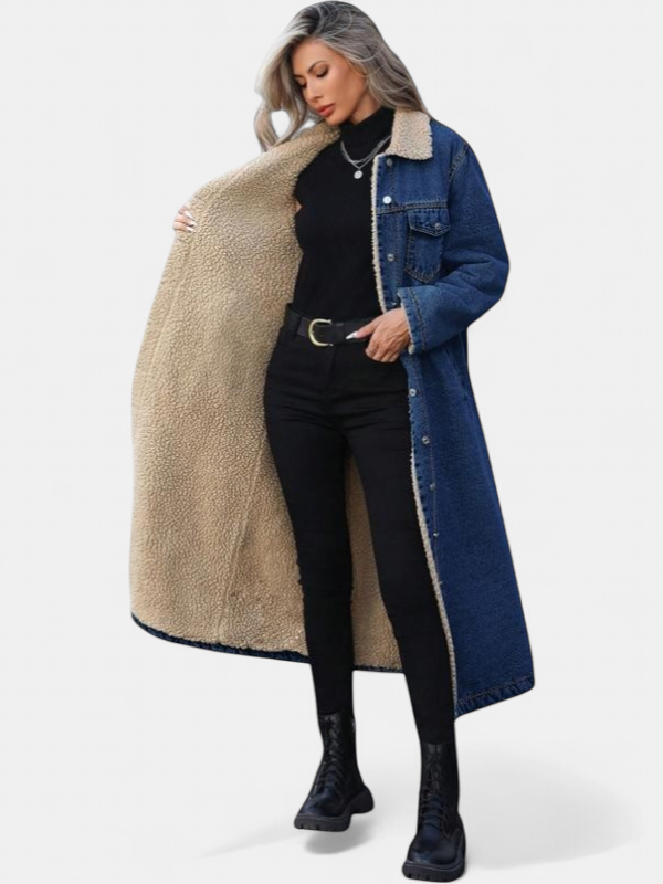 SAMANTHA | Lange fleecegefütterte Jacke Winter Einreiher Mantel