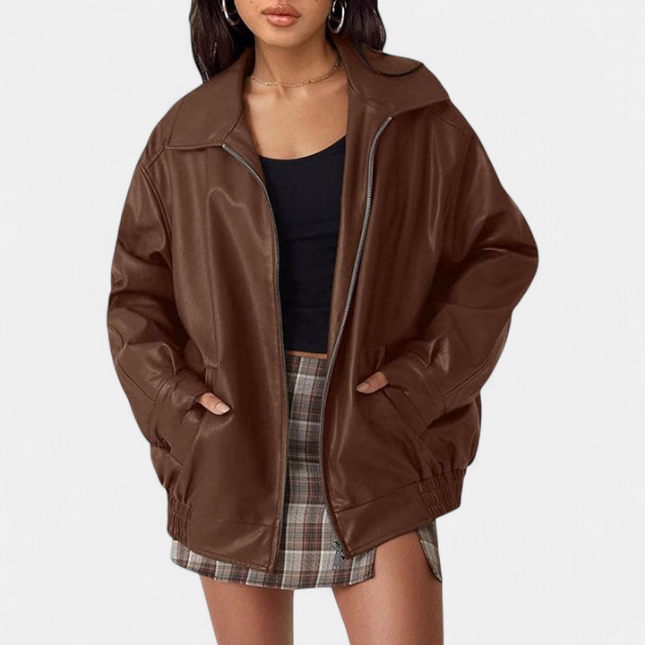 KENDRA | Damen Oversized Faux-Suede Leder Motorradjacke