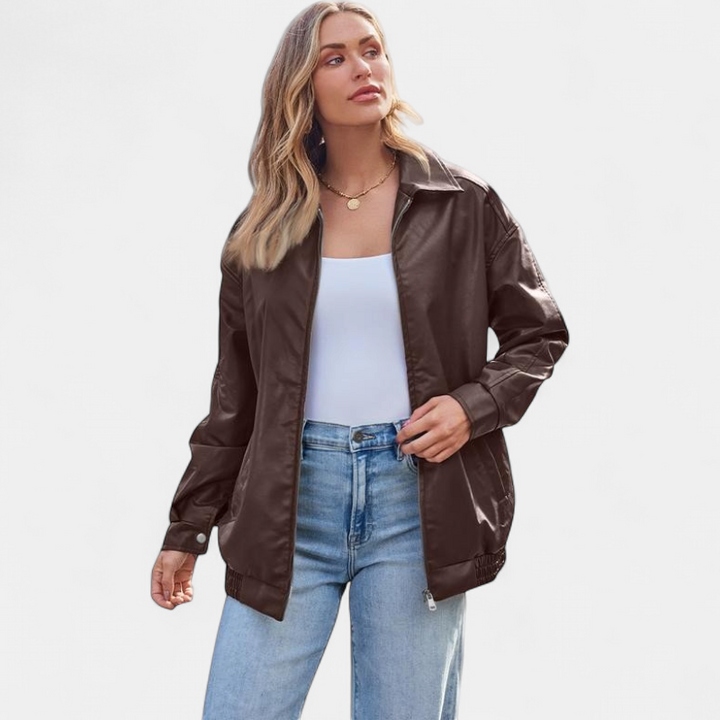 KENDRA | Damen Oversized Faux-Suede Leder Motorradjacke