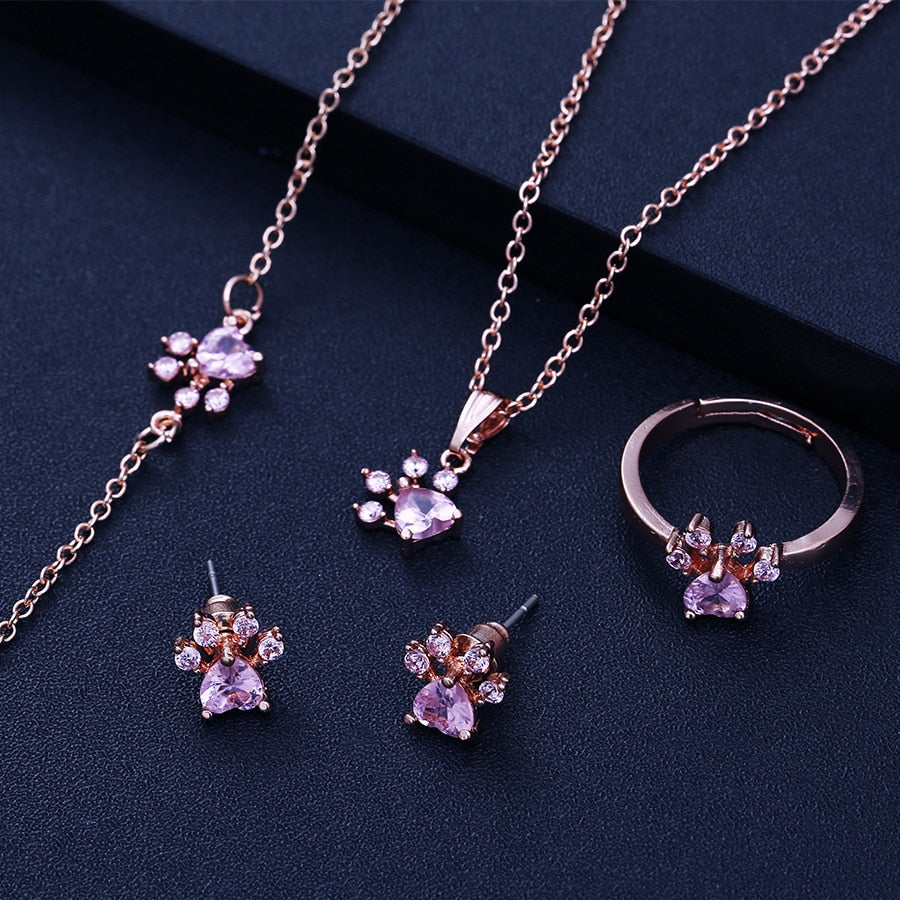 Schmuckset Paw für Damen – 4 Teile | Roségold mit Herz aus Zirkonia