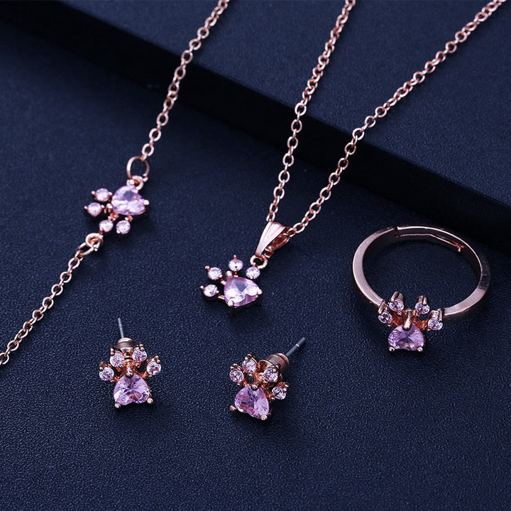 Schmuckset Paw für Damen – 4 Teile | Roségold mit Herz aus Zirkonia