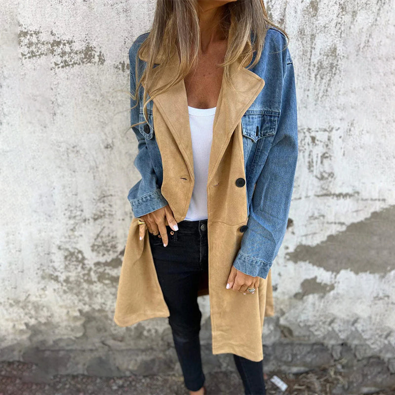 Stylischer mittellanger Trenchcoat mit Denim-Details
