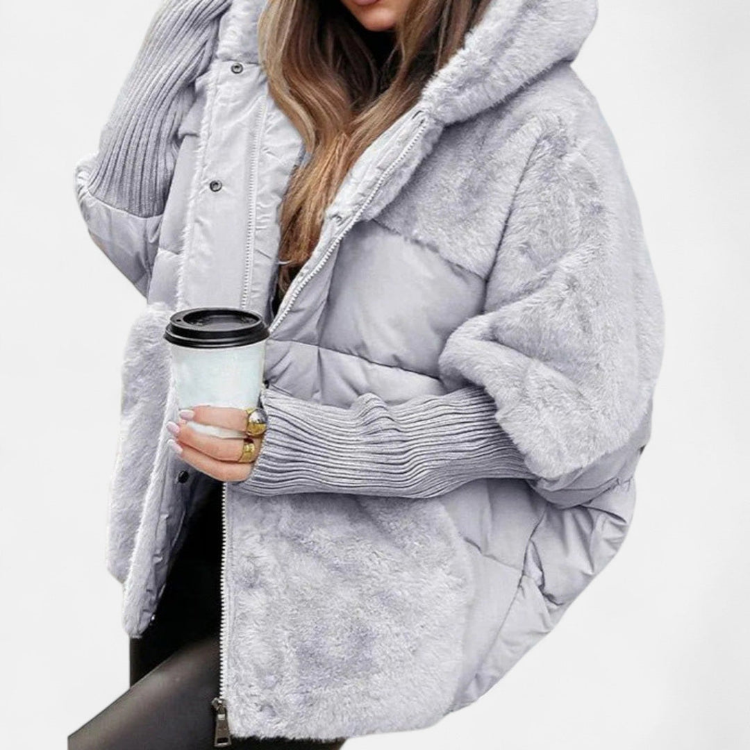 Oversize Patchwork Steppjacke mit Kapuze