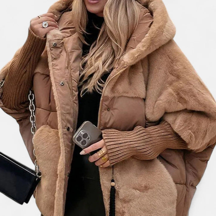 Oversize Patchwork Steppjacke mit Kapuze