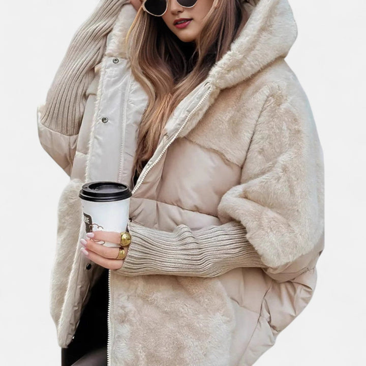Oversize Patchwork Steppjacke mit Kapuze