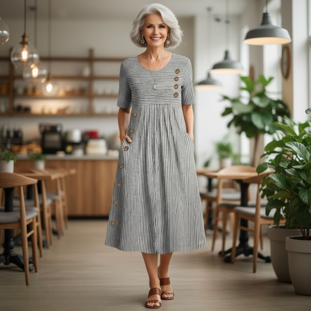 Wanda – Bequemes gestreiftes Midikleid