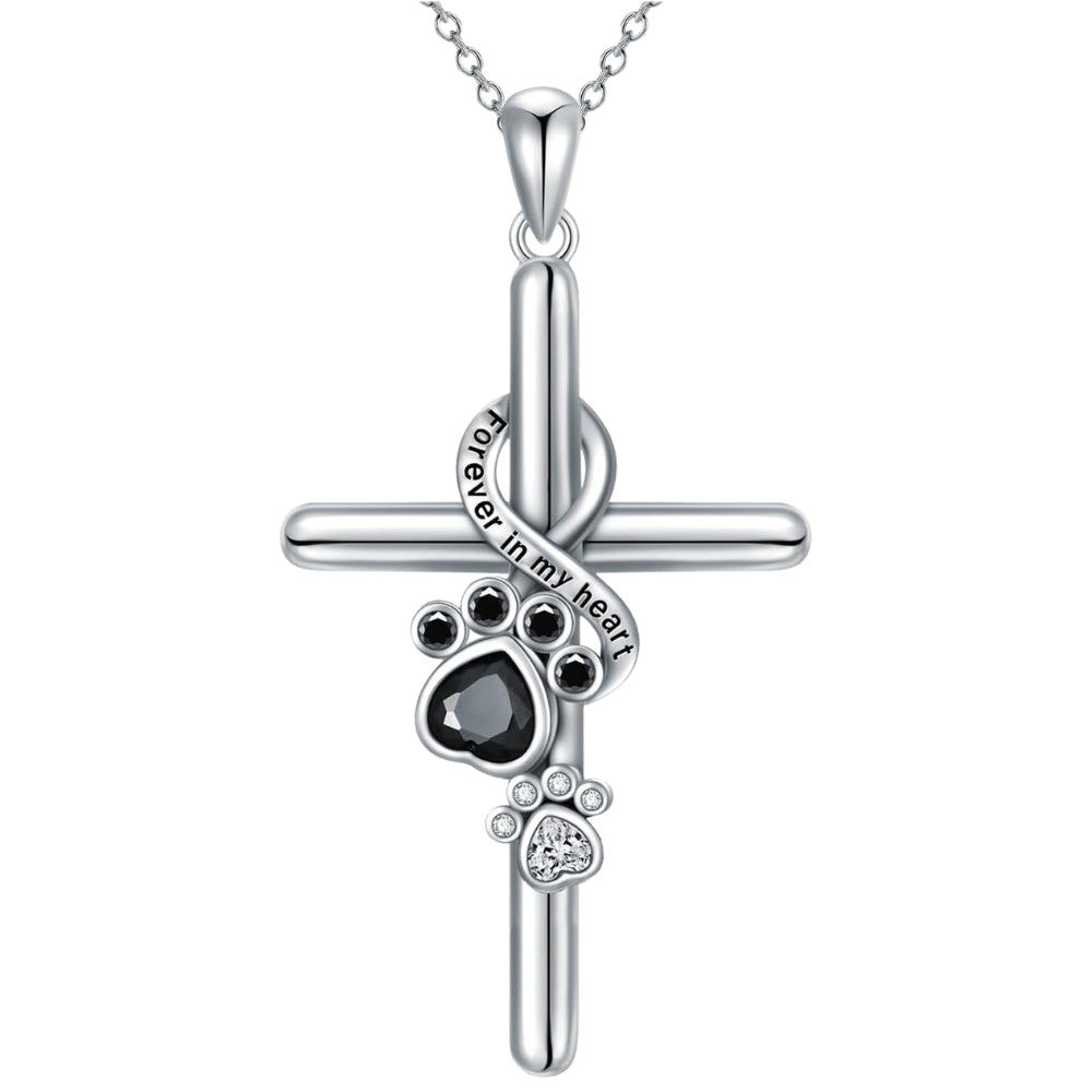 Halskette mit Anhänger in Form von Pfote und Kreuz aus Silber