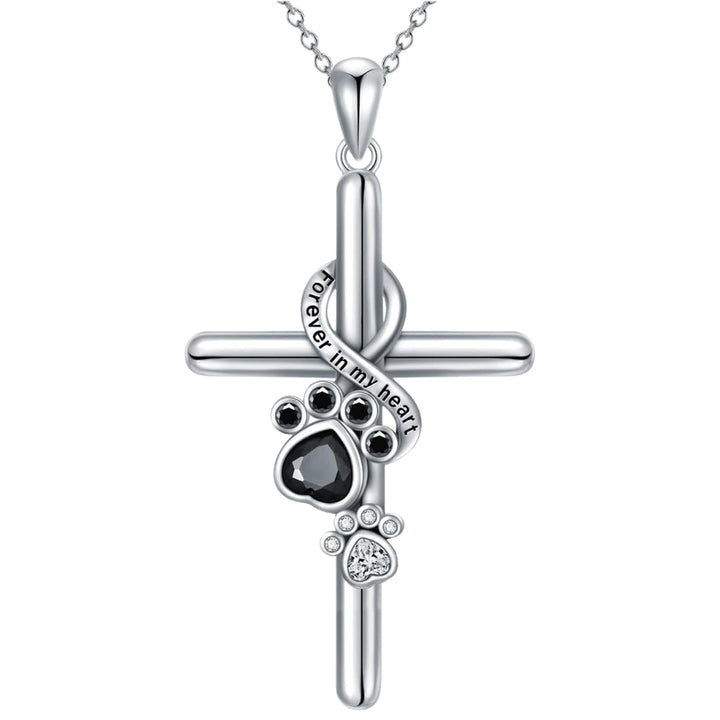 Halskette mit Anhänger in Form von Pfote und Kreuz aus Silber
